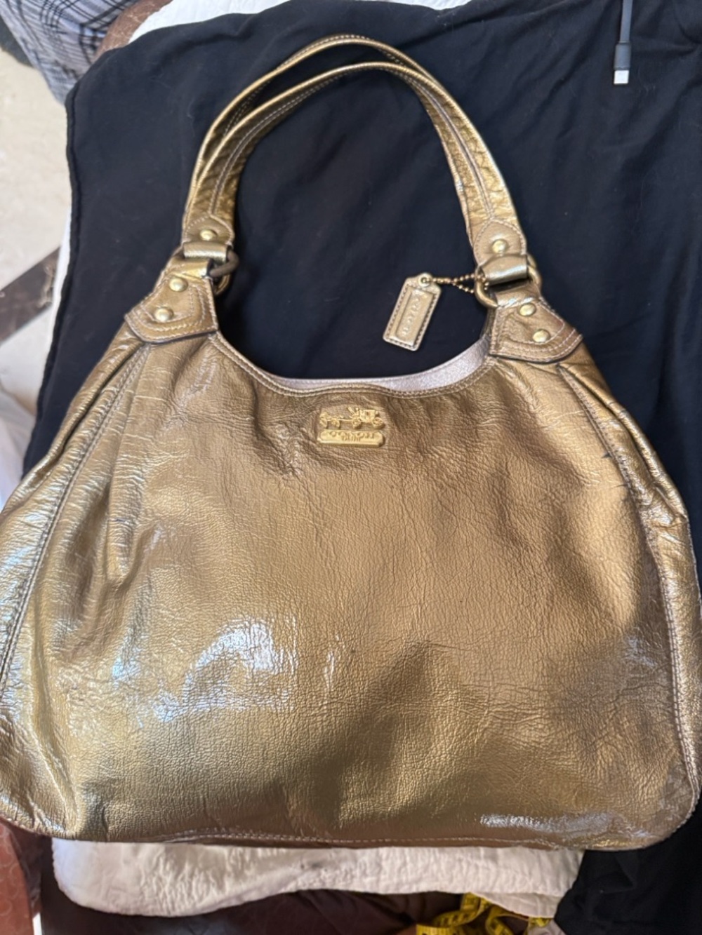 Coach Maggie Metallic Gold Leather Shoulder Bag